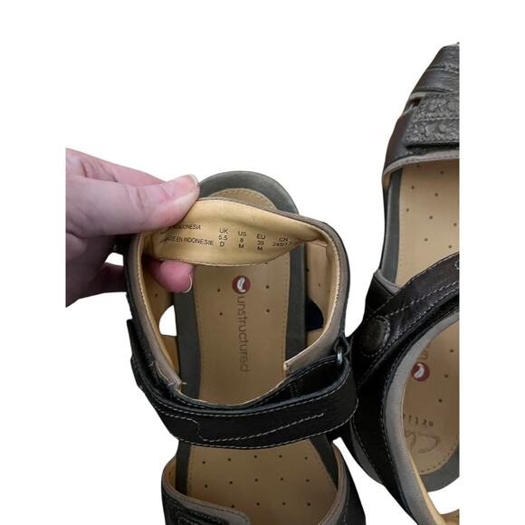 Clarks Artisan Unstructured Bronze Metallic Backstrap Leather Sandals Size 8 - Picture 5 of 7